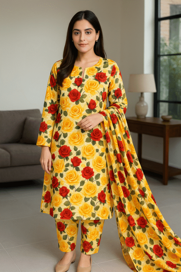 Premium Stuff Lawn Printed Shirt with Bana Dora Trouser Printed with Bana Dora Vail Dupatta