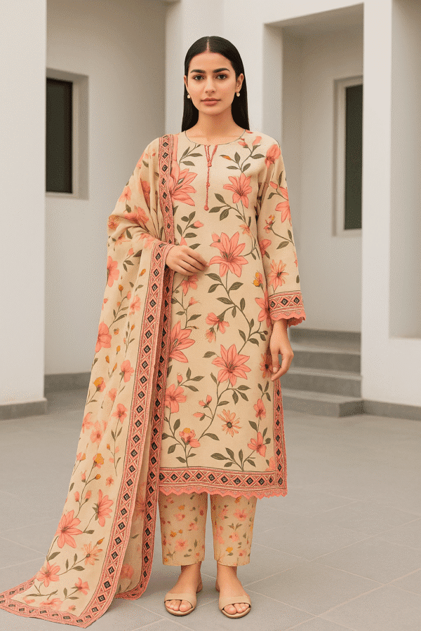 Premium Stuff Lawn Printed Shirt with Bana Dora Trouser Printed with Bana Dora Vail Dupatta
