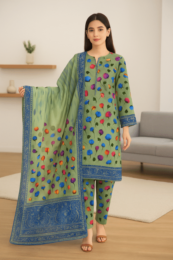 Premium Stuff Lawn Printed Shirt with Bana Dora Trouser Printed with Bana Dora Vail Dupatta