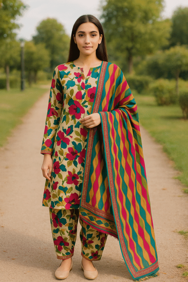 Premium Stuff Lawn Printed Shirt with Bana Dora Trouser Printed with Bana Dora Vail Dupatta