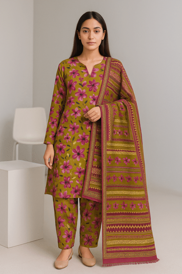 Premium Stuff Lawn Printed Shirt with Bana Dora Trouser Printed with Bana Dora Vail Dupatta