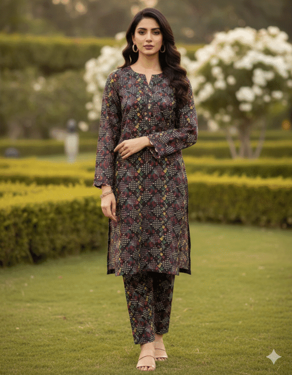 Digital Printed Linen Unstitched Suit Front View flower Multi color