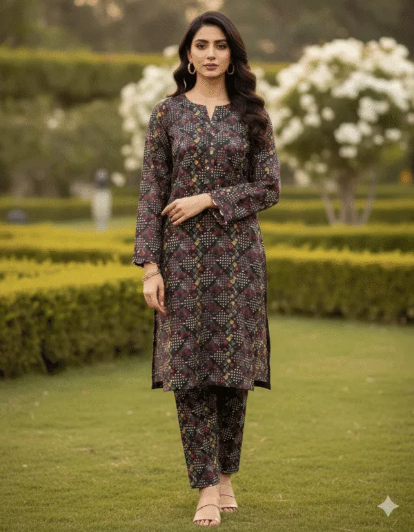 Digital Printed Linen Unstitched Suit Front View flower Multi color