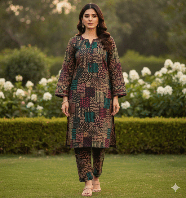 Digital Printed Linen Unstitched Suit Front Light Brown Boxing multi color with Digital Shalwar & Qameez