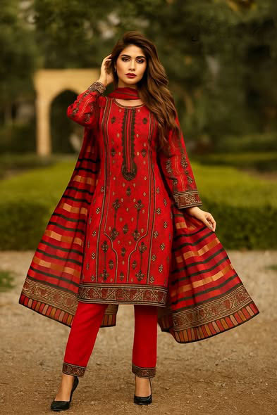 Khaddar Suit with Embroidery and Printed