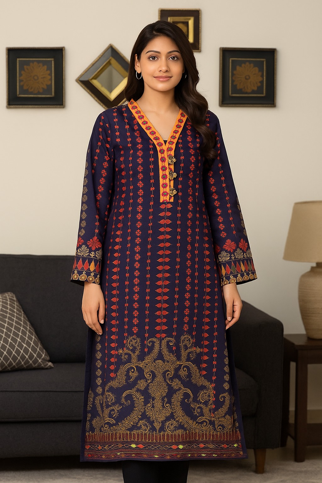 Sokamal Ladies One-Piece Linen Shirt – Embroidered & Printed