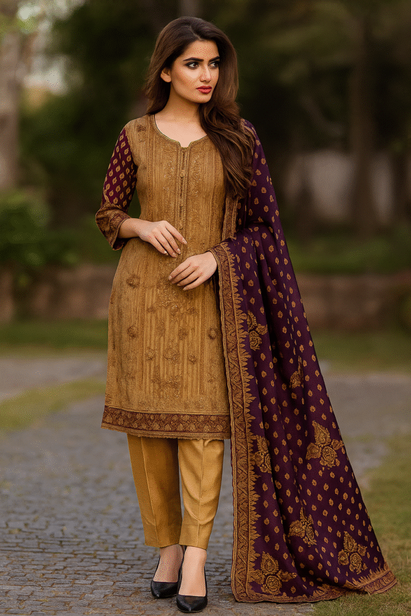 Glamour Embroidered Khaddar 3-Piece Suit