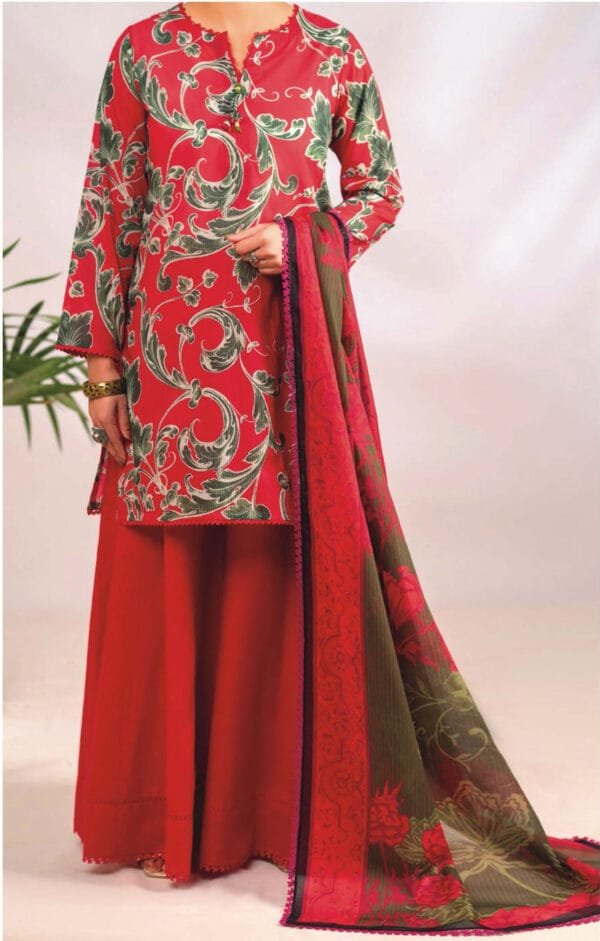 Almirah Original Lawn 3 Piece Suit β Red Floral Print with Contrast Dupatta